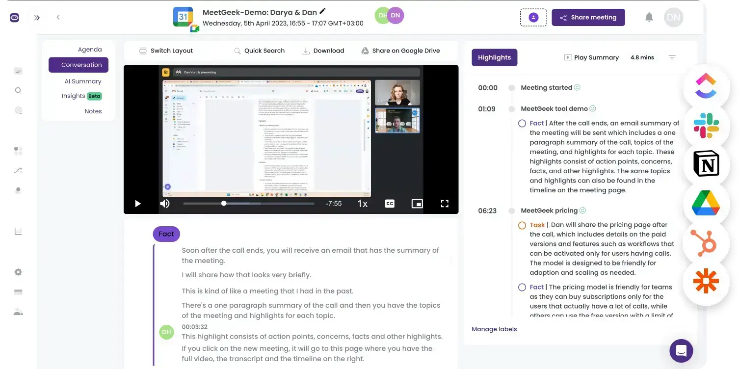 Meetgeek ai summaries review